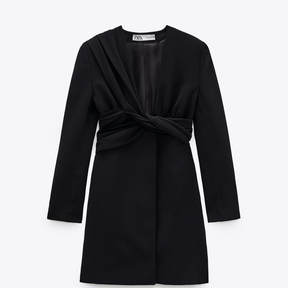 Zara Ruched Draped Black Tuxedo Dress Size M NWT